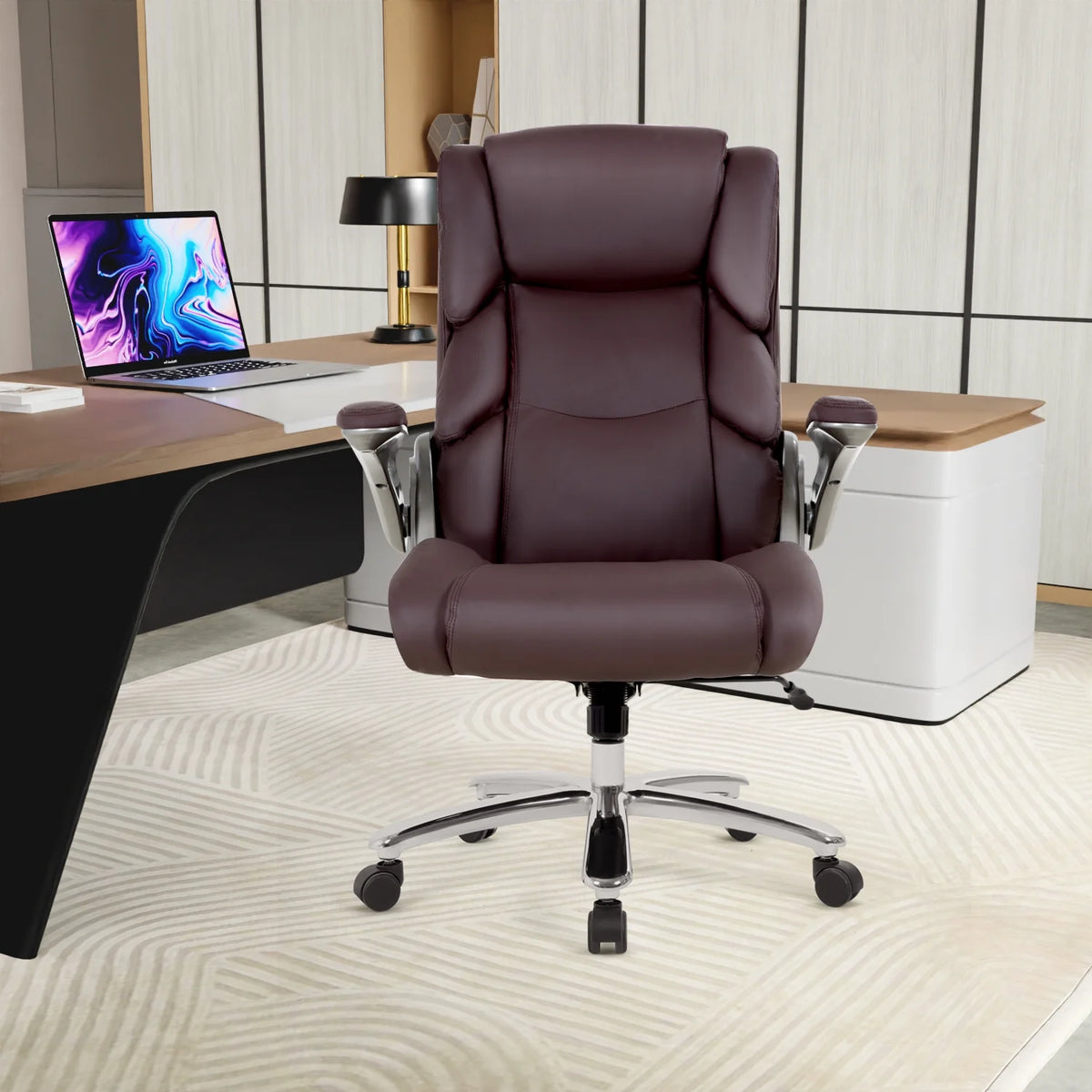 Big and Tall Brown Leather Office Chair 400lbs V9854