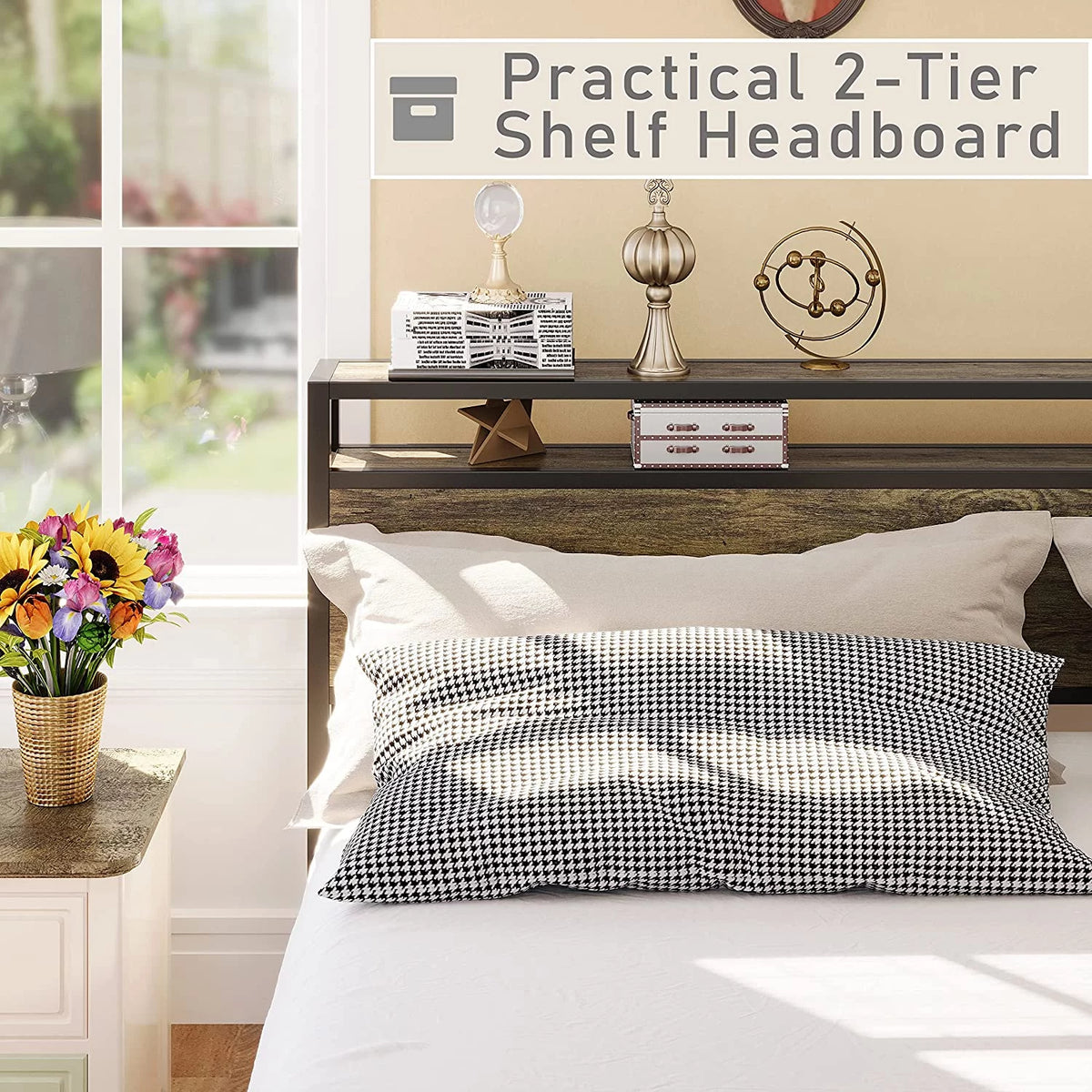 King Size Bed Frame with Storage Headboard P98641