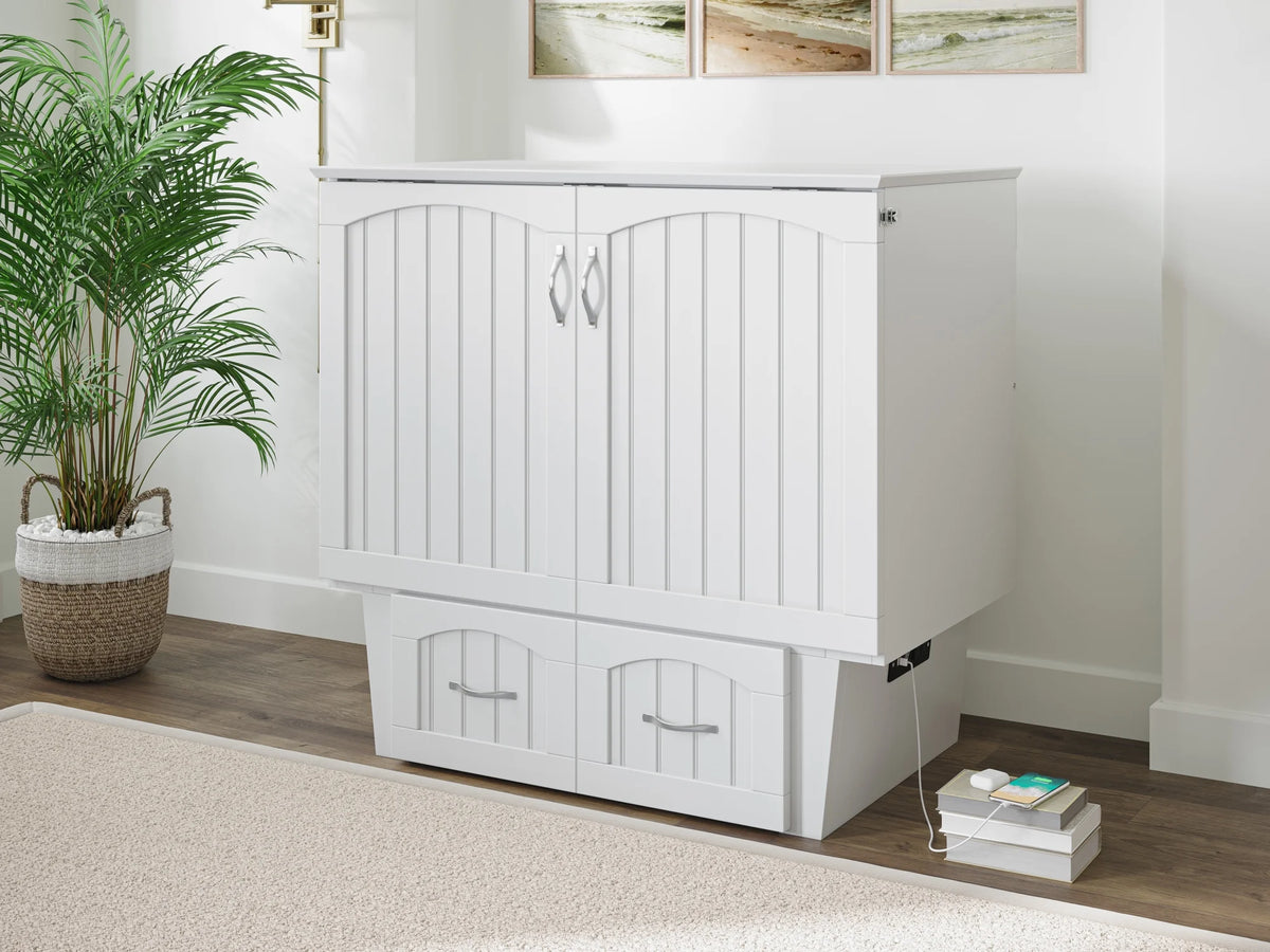 White Twin Solid Wood Murphy Bed Chest with Mattress F28062