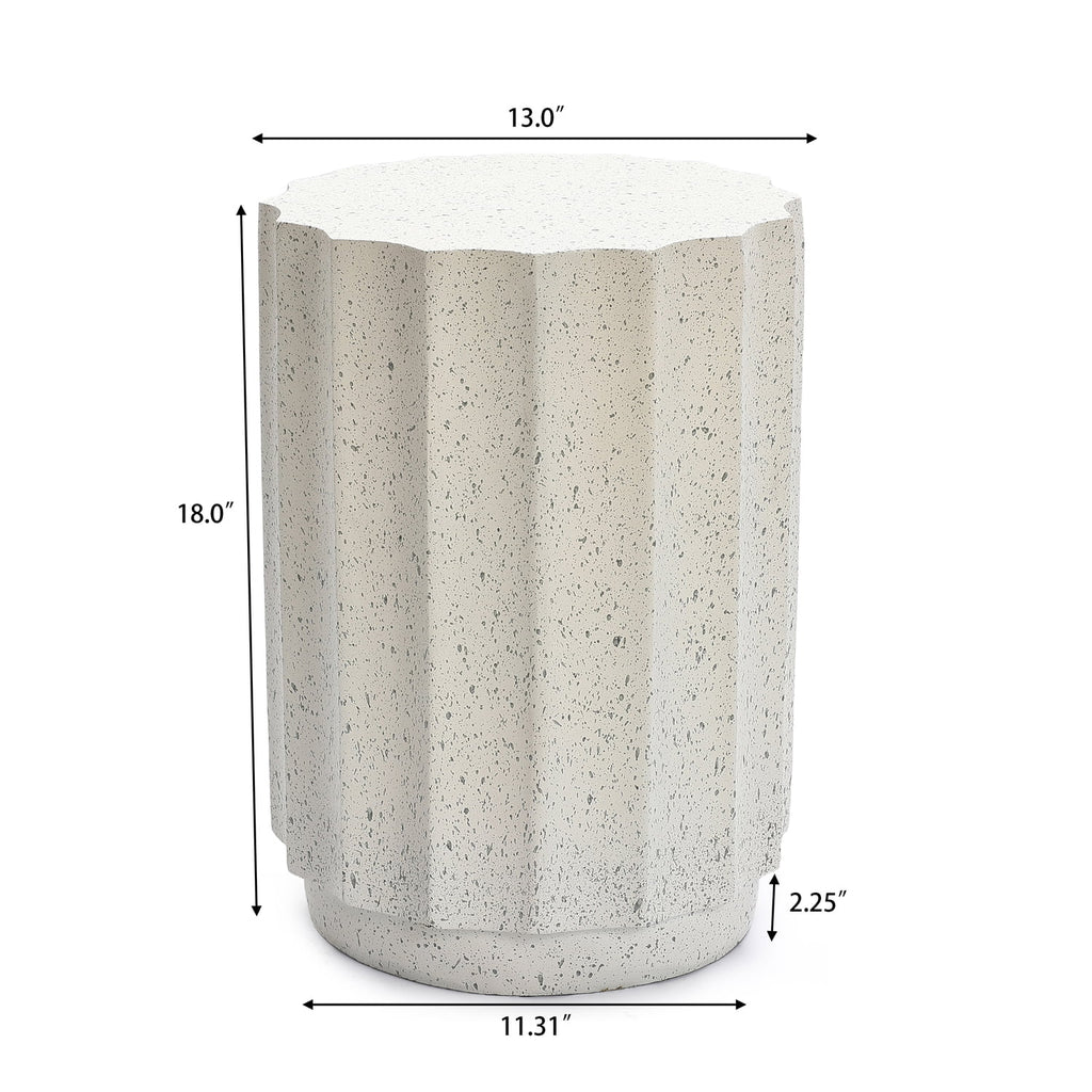 Off White Gray Cement Fluted Round Side Table V95783