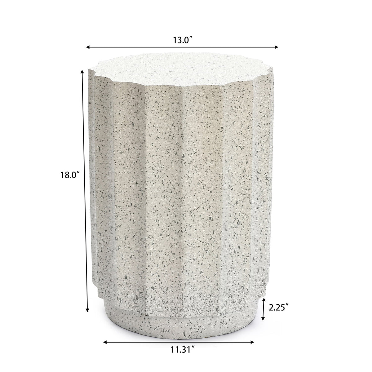 Off White Gray Cement Fluted Round Side Table V95783