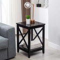 Black 2-Tier Wood End Table with Storage M323109