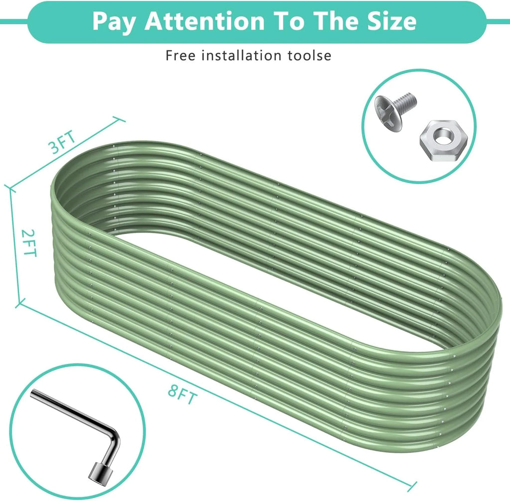 8x3x2FT Galvanized Metal Raised Garden Bed Light Green U73662