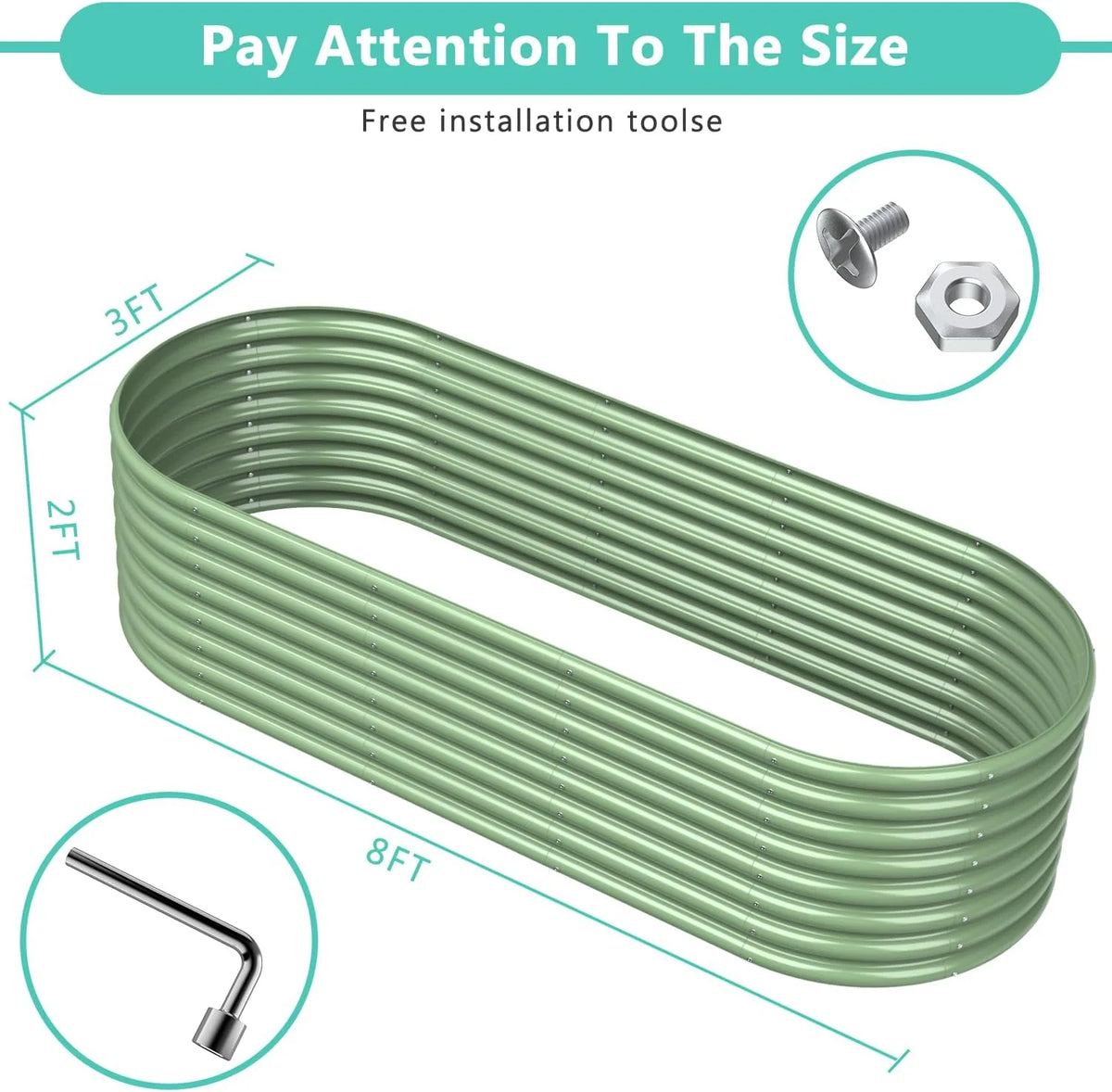 8x3x2FT Galvanized Metal Raised Garden Bed Light Green U73662