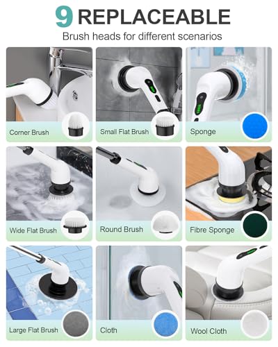 Cordless Electric Spin Scrubber with 6 Brush Heads W950