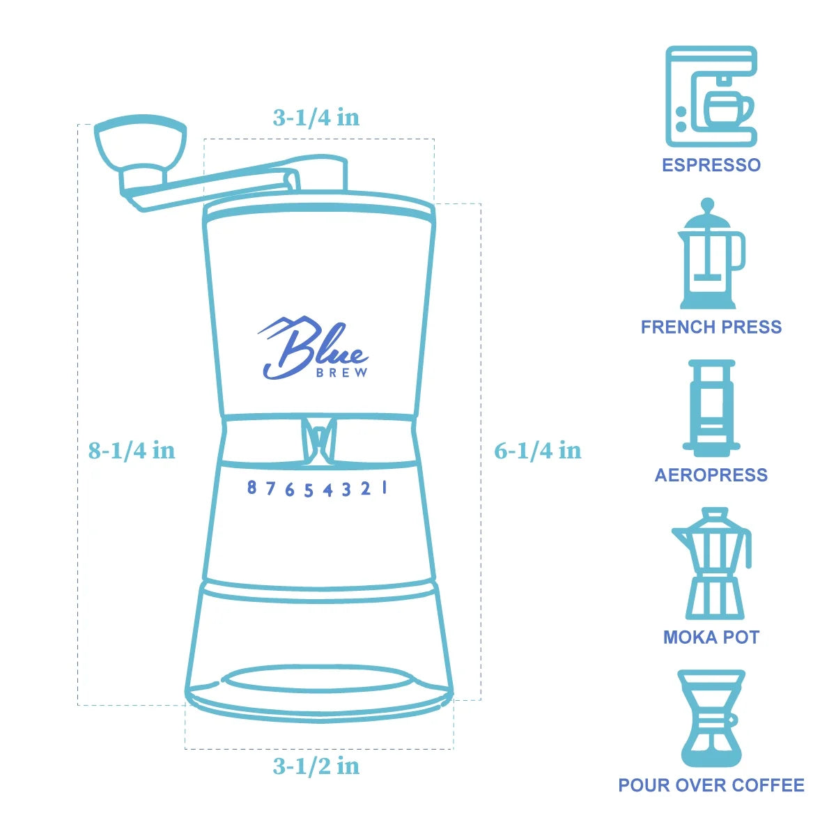 Manual Coffee Grinder with Conical Ceramic Burrs and 2 Airtight Glass Jars L8055