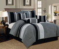 Queen Size 7-Piece Micro Suede Comforter Set Black Gray & White M115