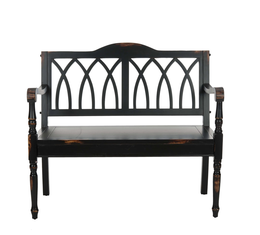 Distressed Black Rustic Bench Q55628
