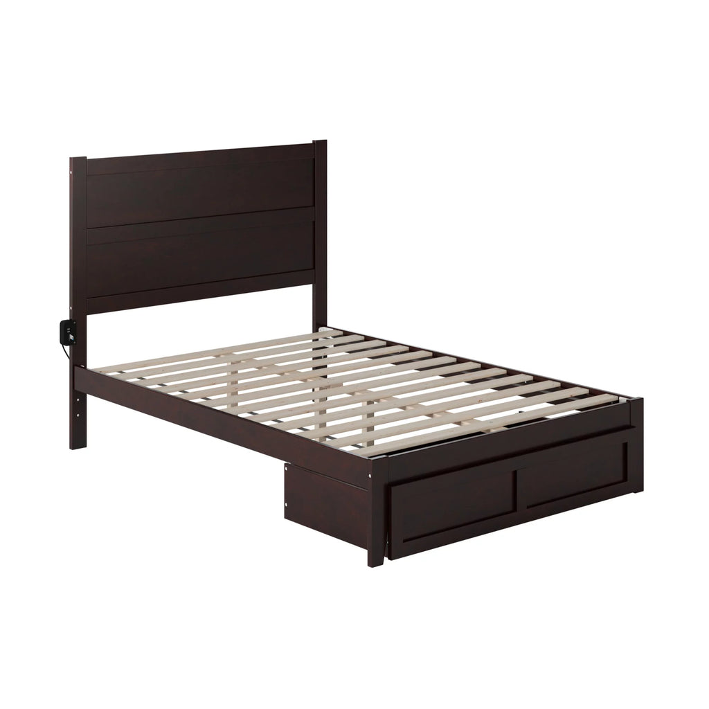 Solid Wood Platform Bed with Foot Drawer Storage, Espresso Full Size B514