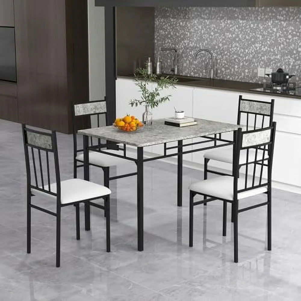 5 Piece Dining Table Set with Metal Frame & Padded Seat S9806
