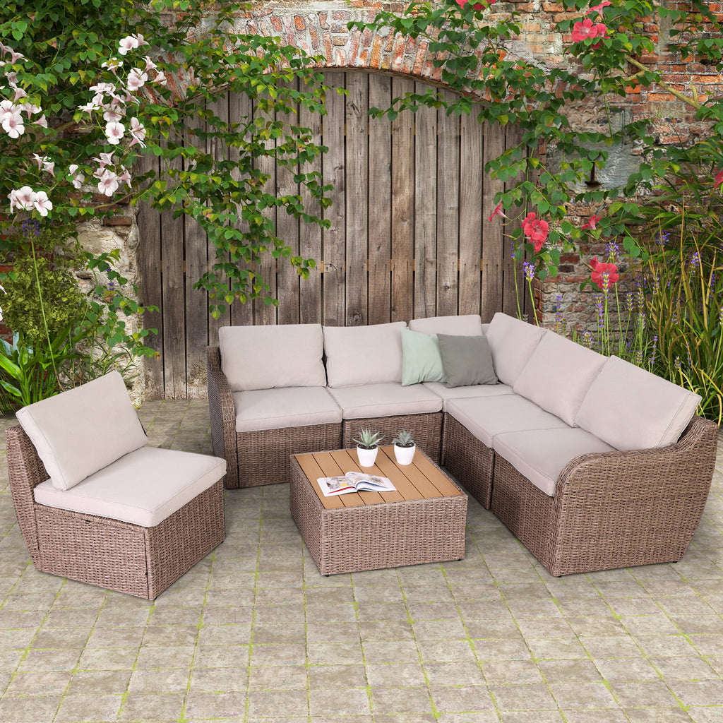 7 Pcs Half-Round Rattan Patio Furniture Set with Cushion and Table H579