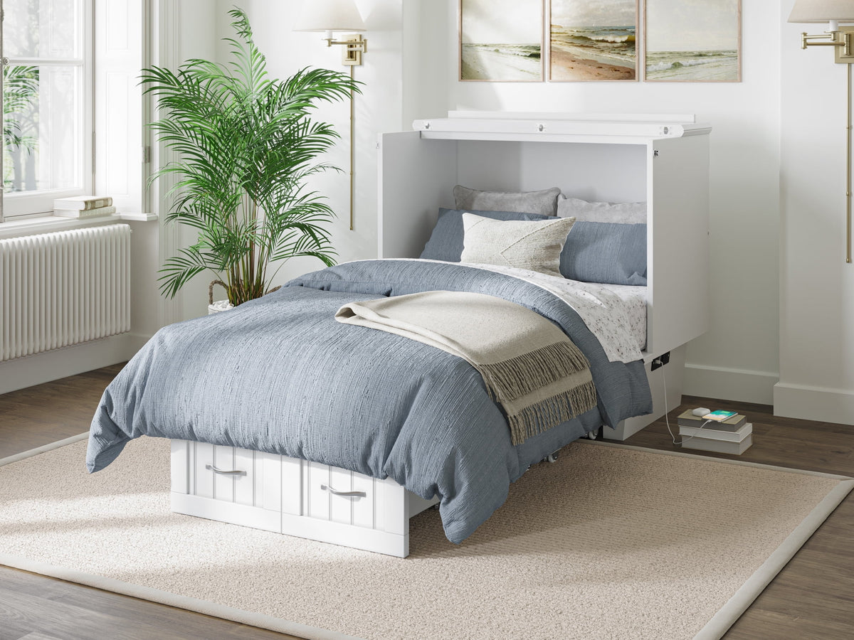 White Twin Solid Wood Murphy Bed Chest with Mattress F28062