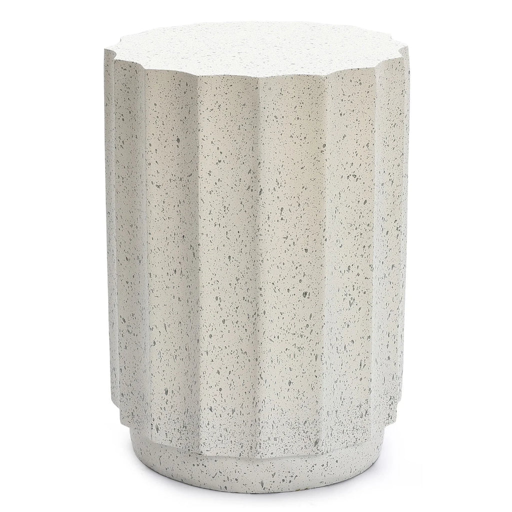 Off White Gray Cement Fluted Round Side Table V95783