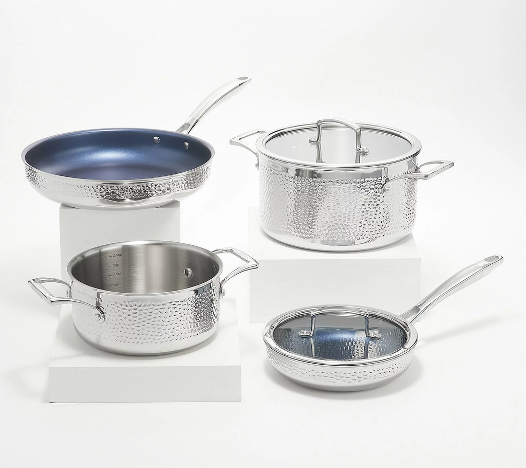 6-Pc Tri-Ply Hammered Stainless Steel Cookware Set S926