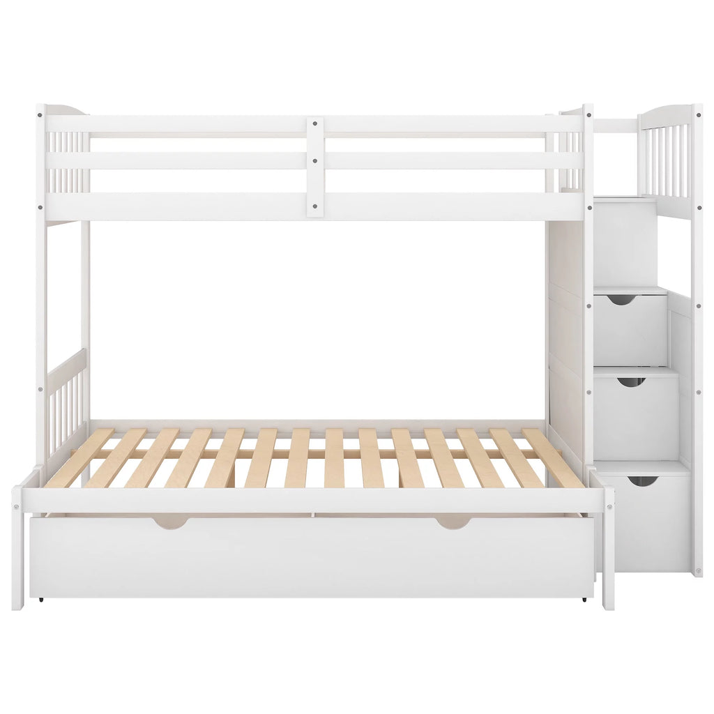 White Twin over Twin Bunk Bed with Drawer and Cabinet G7120