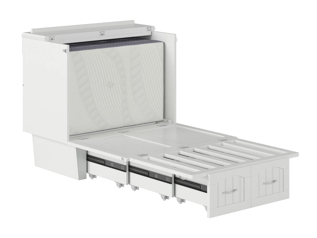 White Twin Solid Wood Murphy Bed Chest with Mattress F28062