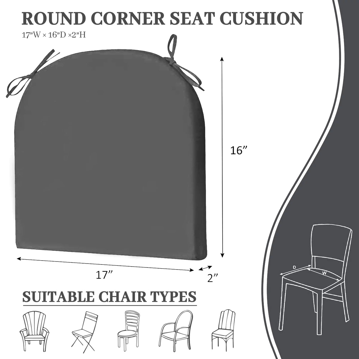 Water Resistant Patio Chair Cushions Pack of 4, Dark Gray S523536