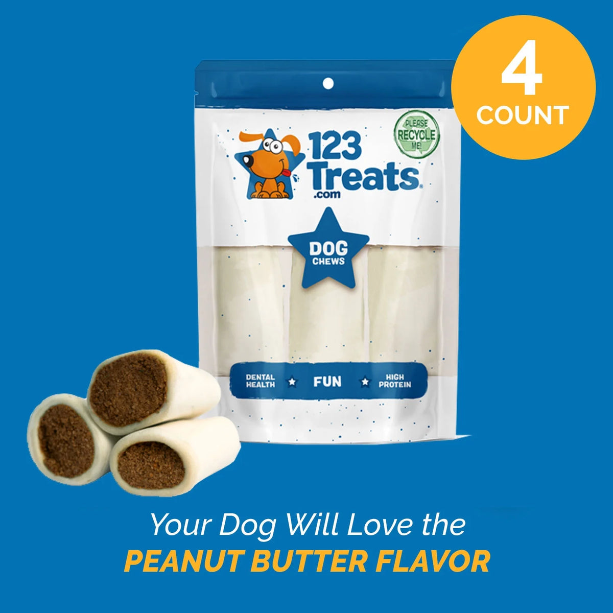 Peanut Butter Flavor Stuffed Shin Bones Dog Chews 4 Count Y8699