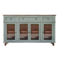 70 in. 4 Glass Doors Teal Blue Pine Wood Console Sideboard Cabinet Z47801