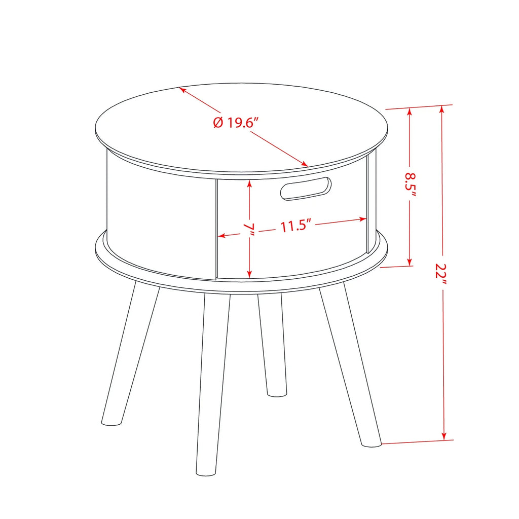 Round Night Stand End Table with Drawer Black Finish K565667