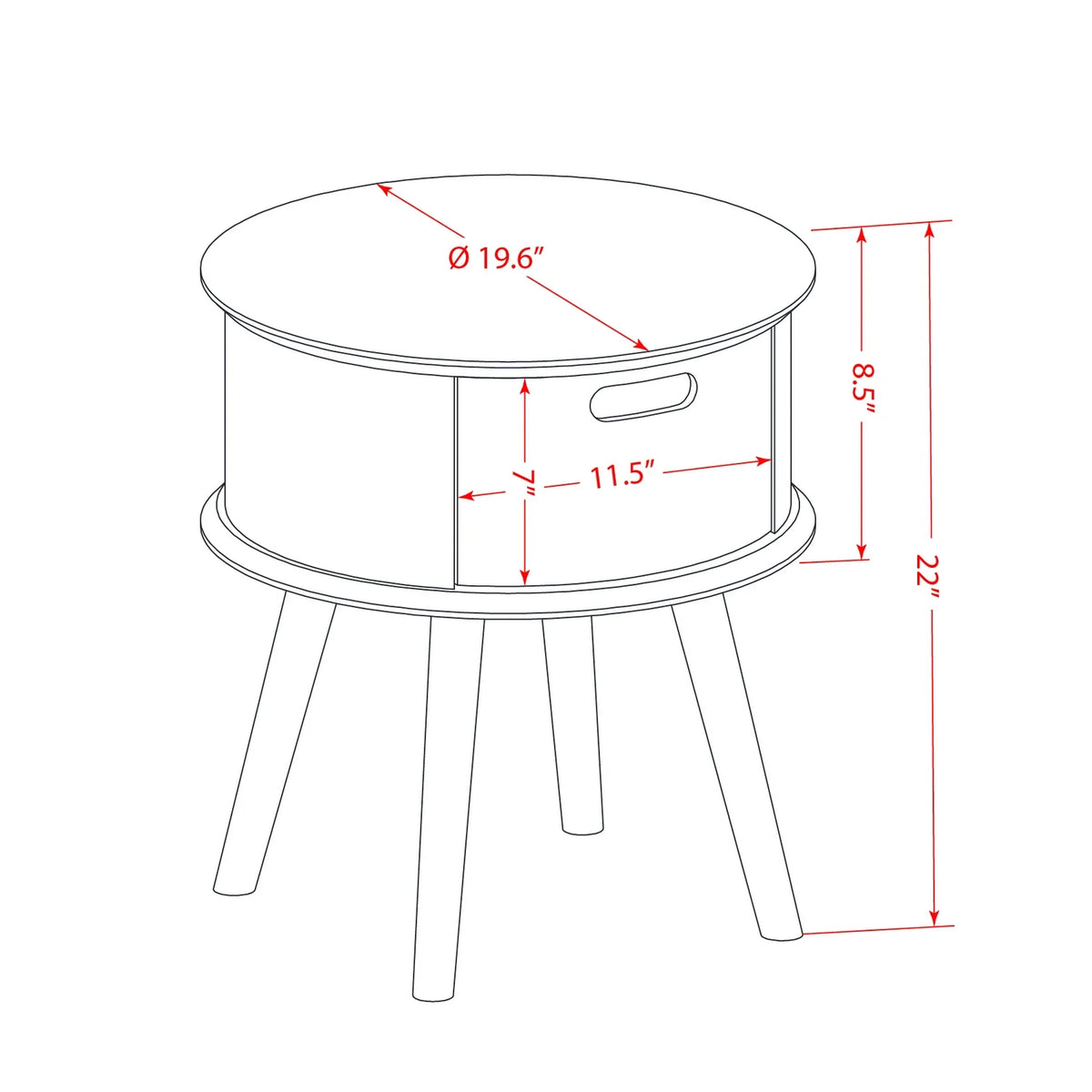 Round Night Stand End Table with Drawer Black Finish K565667