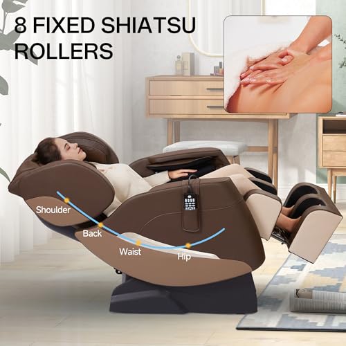 Khaki Full Body Zero Gravity Shiatsu Massage Chair with Back Heating and Foot Roller N3798