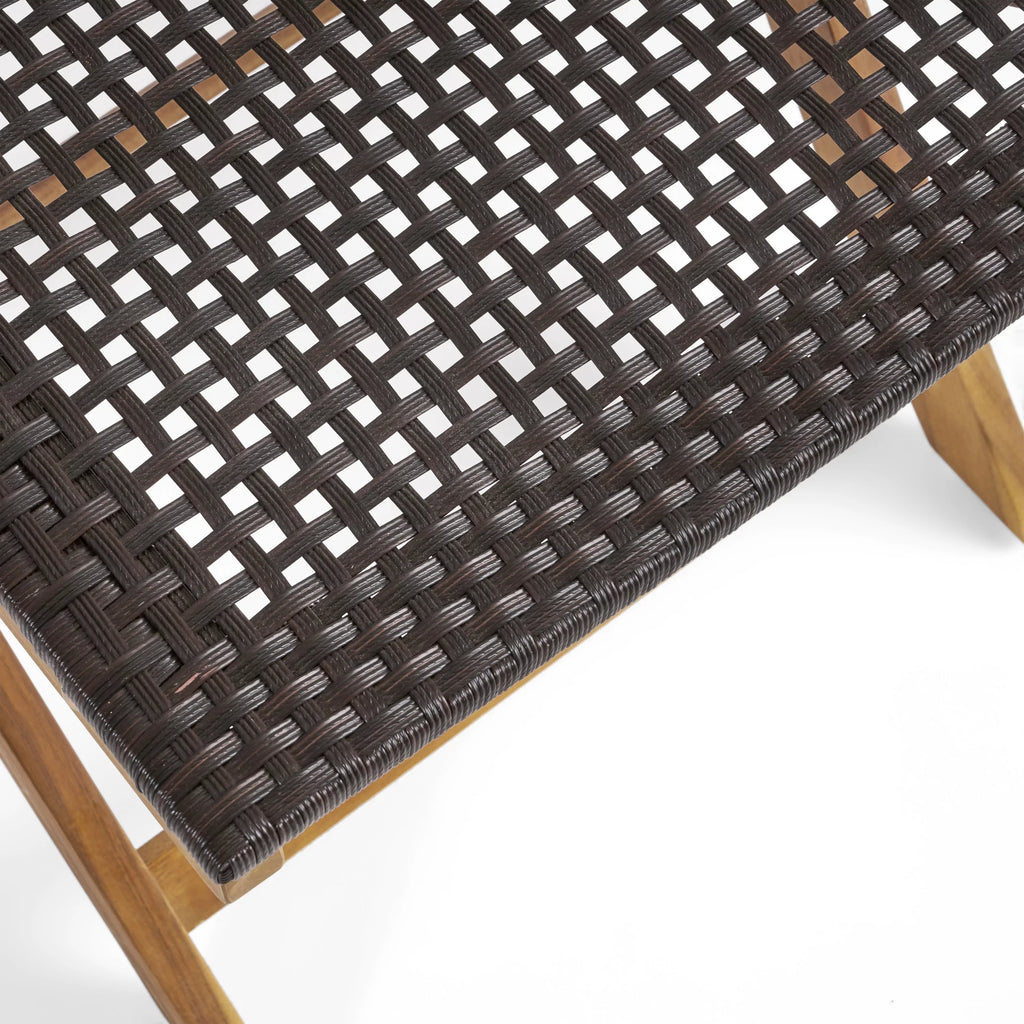 Acacia Wood Foldable Bistro Chairs with Wicker Seating Set of 2 P400