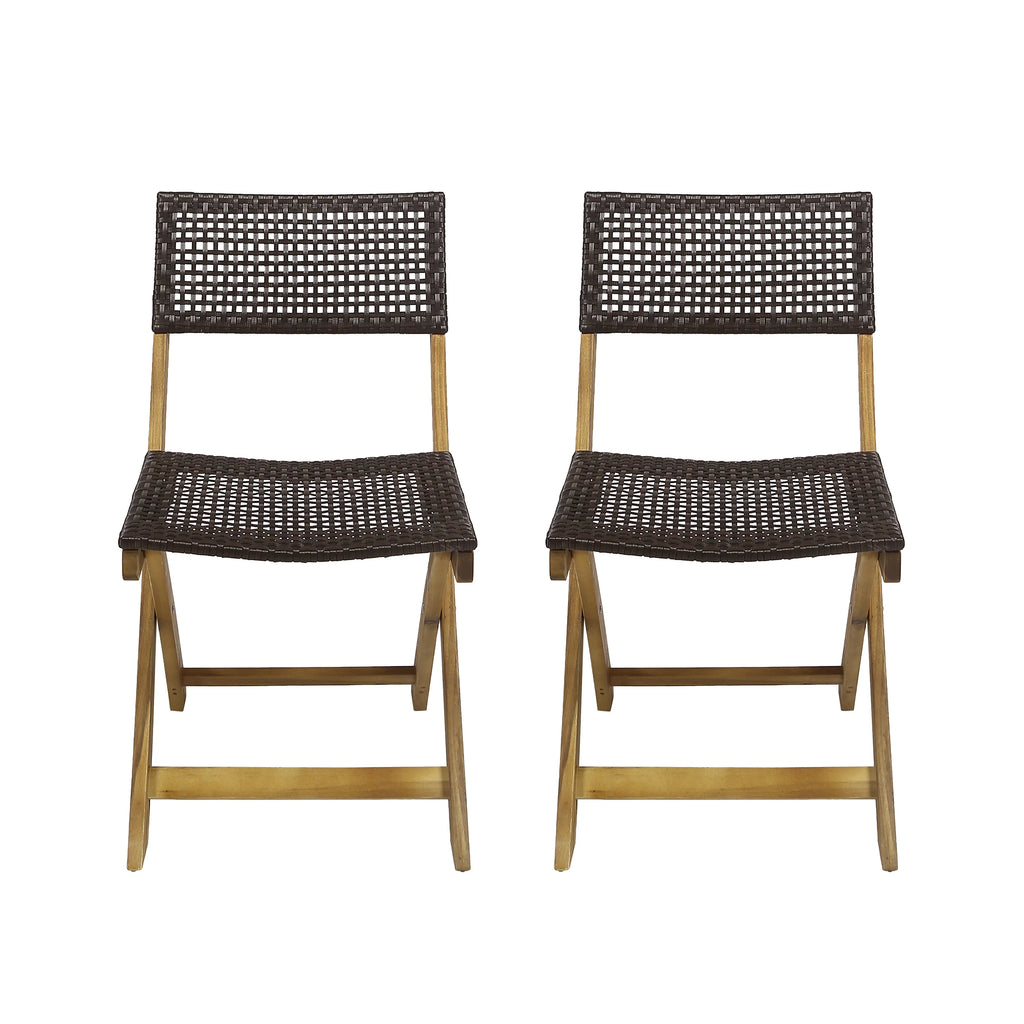 Acacia Wood Foldable Bistro Chairs with Wicker Seating Set of 2 P400