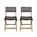 Acacia Wood Foldable Bistro Chairs with Wicker Seating Set of 2 P400