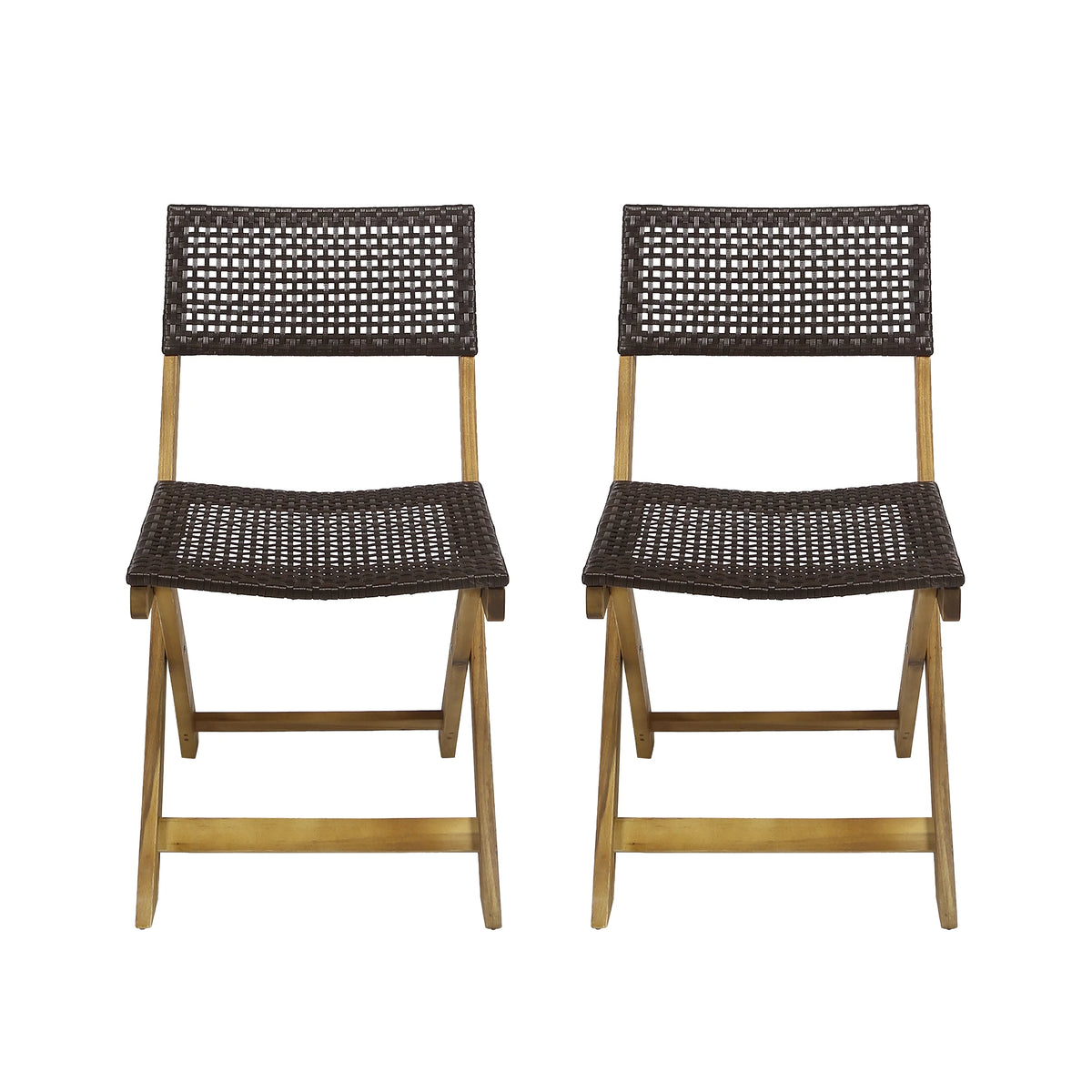Acacia Wood Foldable Bistro Chairs with Wicker Seating Set of 2 P400