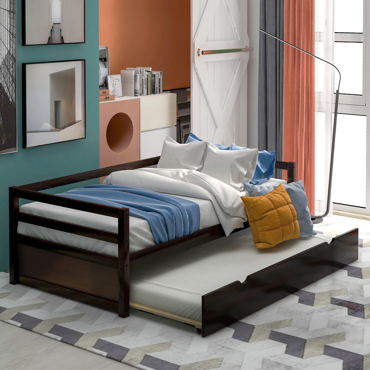 Convertible Pull Out Double Bed Sofa Bed with Roller Shelf P20493