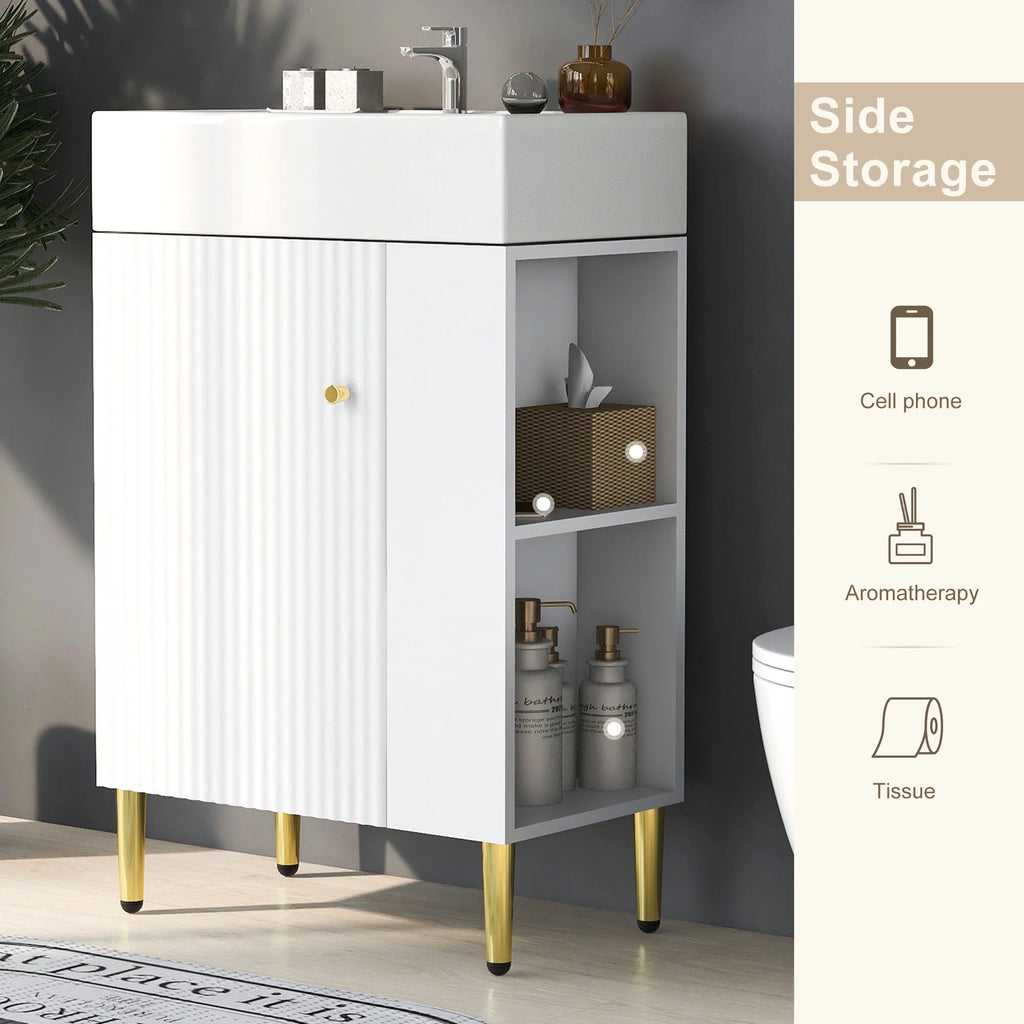 21.6" Wood Bathroom Vanity with Ceramic Sink W243695