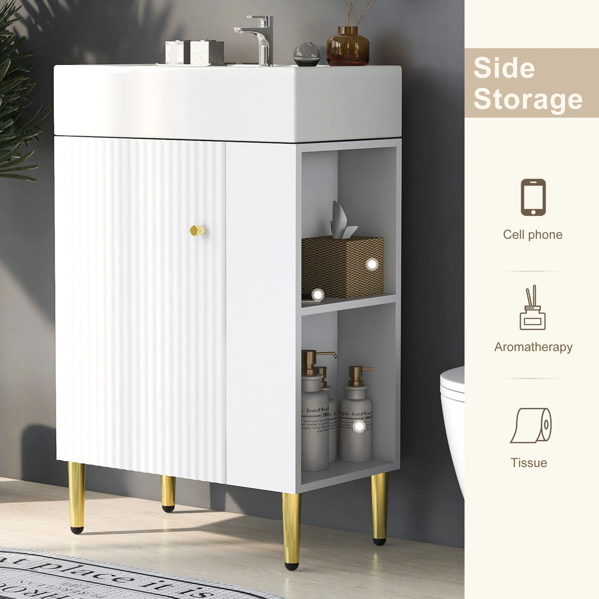 21.6" Wood Bathroom Vanity with Ceramic Sink W243695