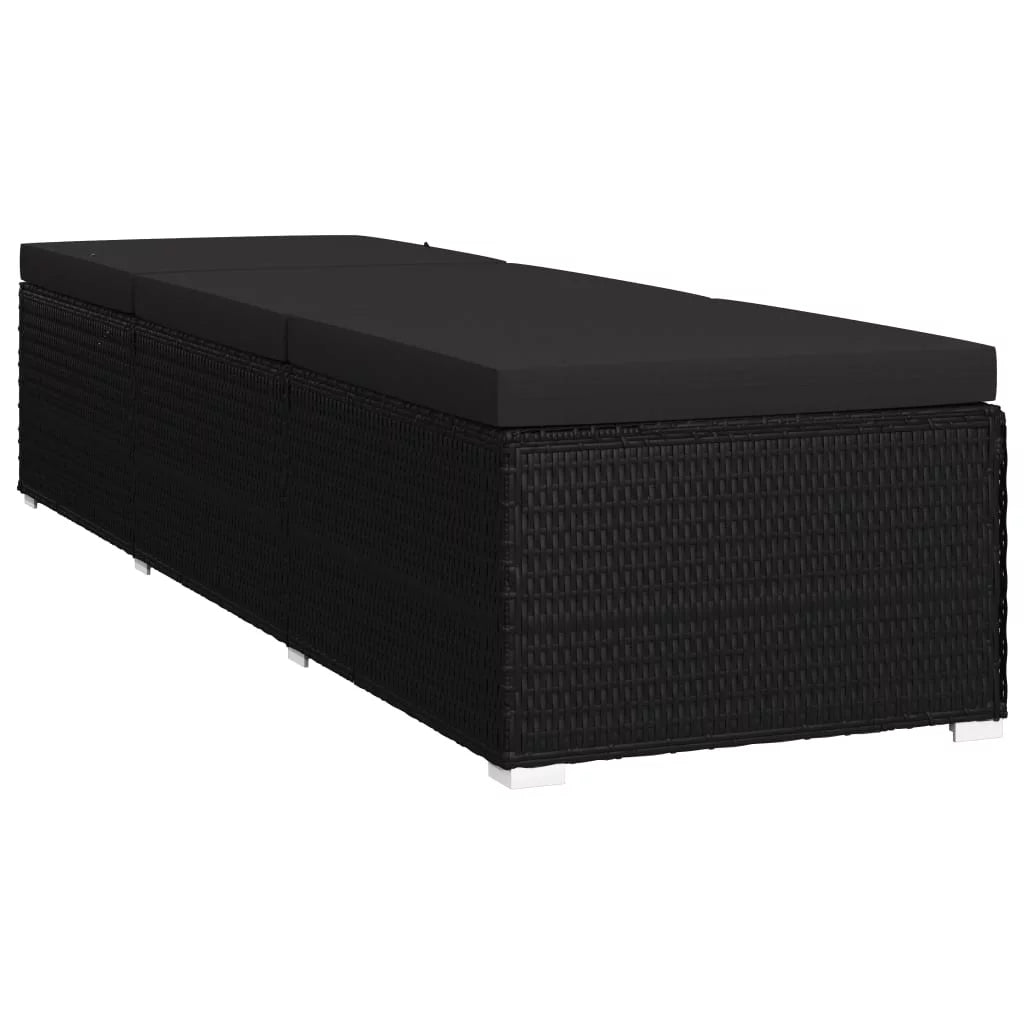 Black Poly Rattan Sun Lounger with Cushion V83577