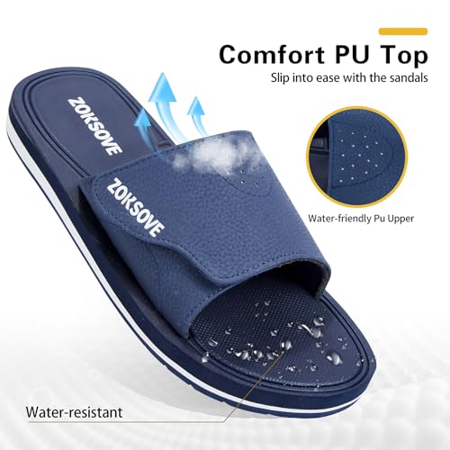 Black Adjustable Slip On Open Toe Memory Foam Slide Sandals H301