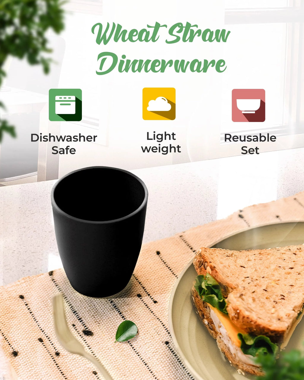Wheat Straw Dinnerware Set for 4 with Cutlery T230353