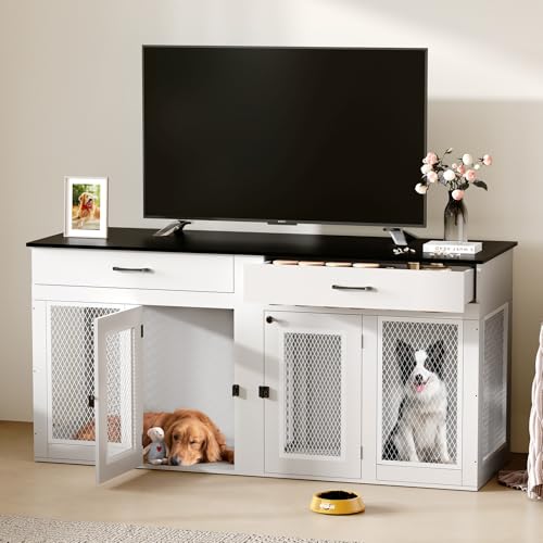 71 Inch Wooden Dog Crate Furniture with Divider D7098