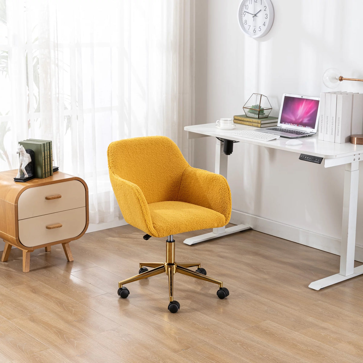 Yellow Teddy Fabric Adjustable Height Office Chair O3403