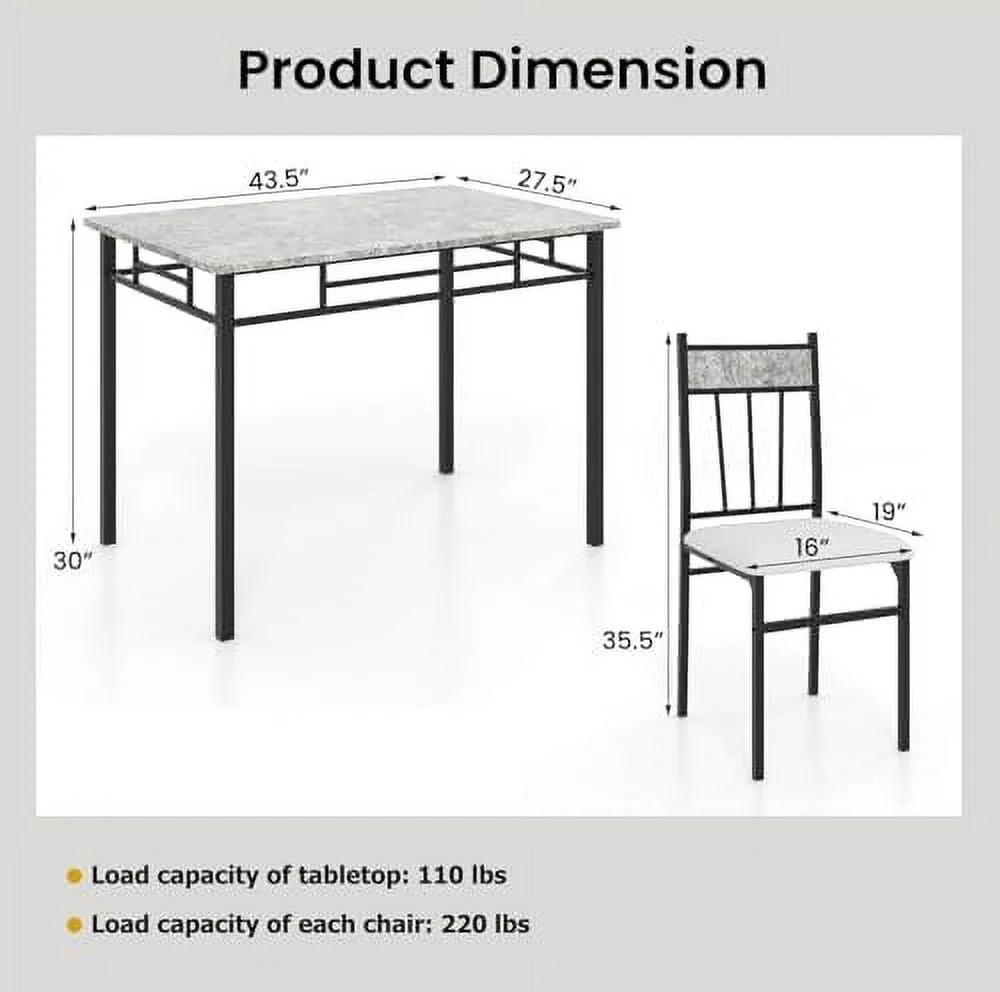 5 Piece Dining Table Set with Metal Frame & Padded Seat S9806