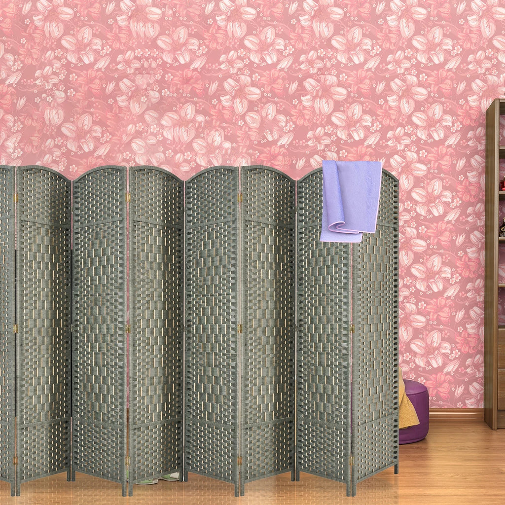 5.7ft Wood Fiber Woven 8 Panels Grey Wood Room Divider O385261