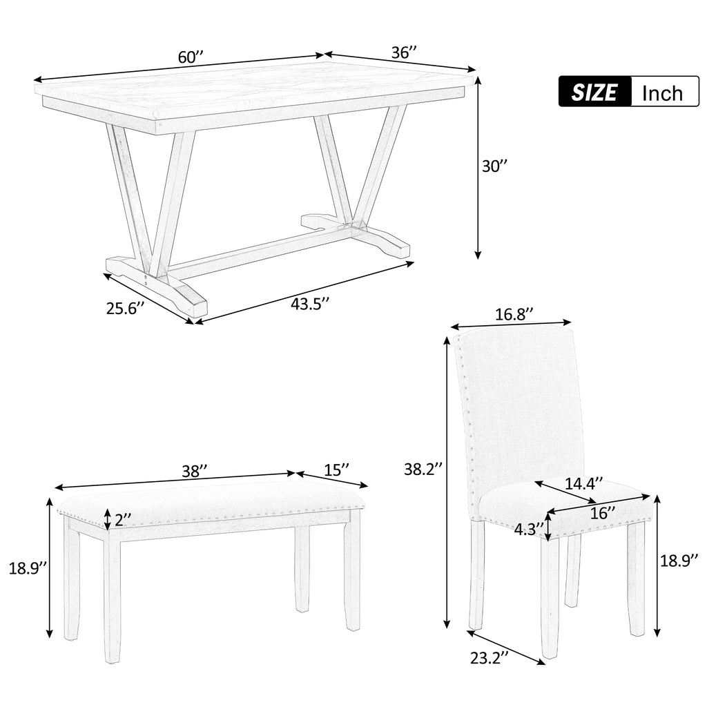 6-piece Dining Table with 4 Chairs & 1 Bench L9320