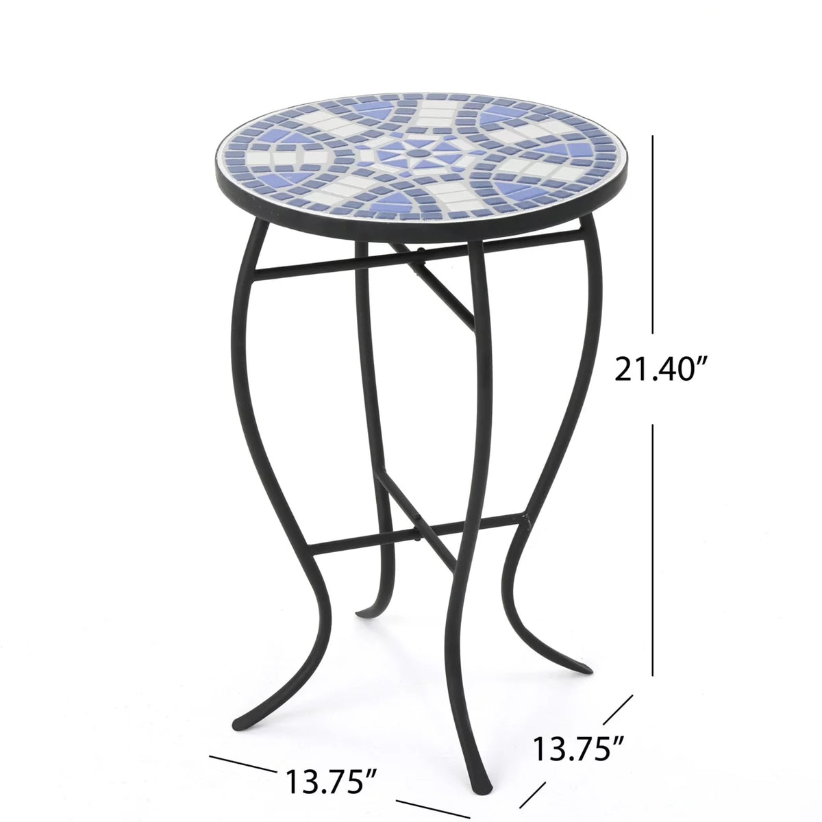 Blue and White Ceramic Tile Iron Frame Side Table E52757