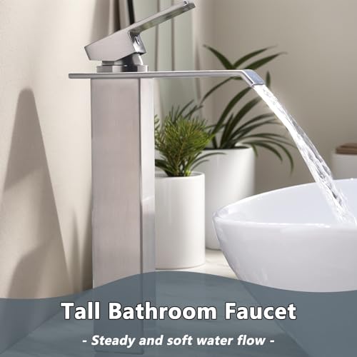 Black Single Handle Stainless Steel Waterfall Vessel Sink Faucet with Drain F9035