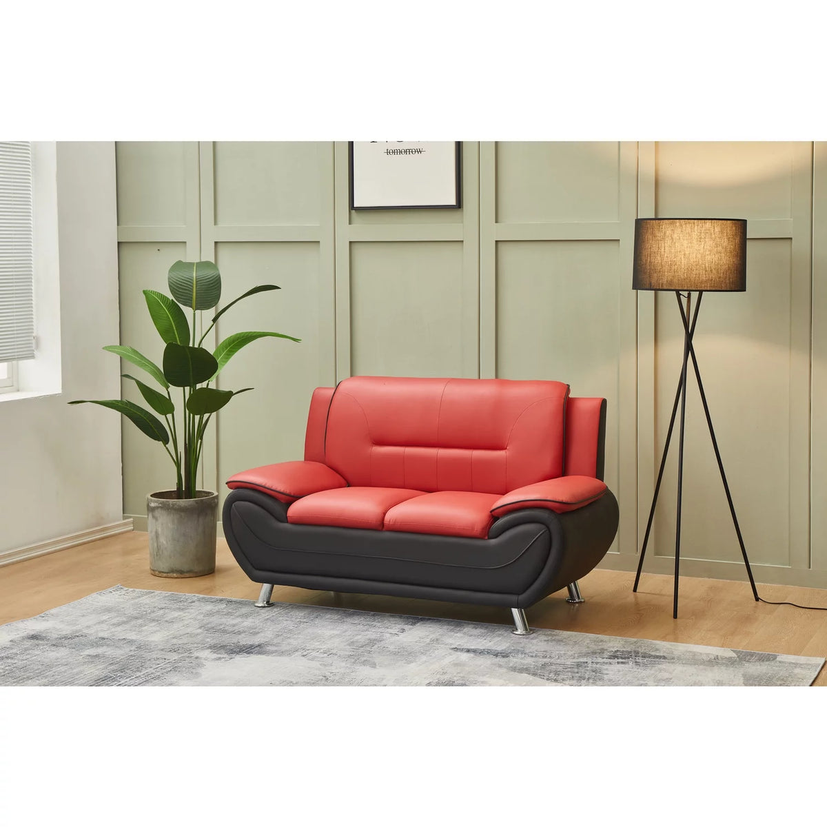 Black Red Faux Leather Loveseat W471