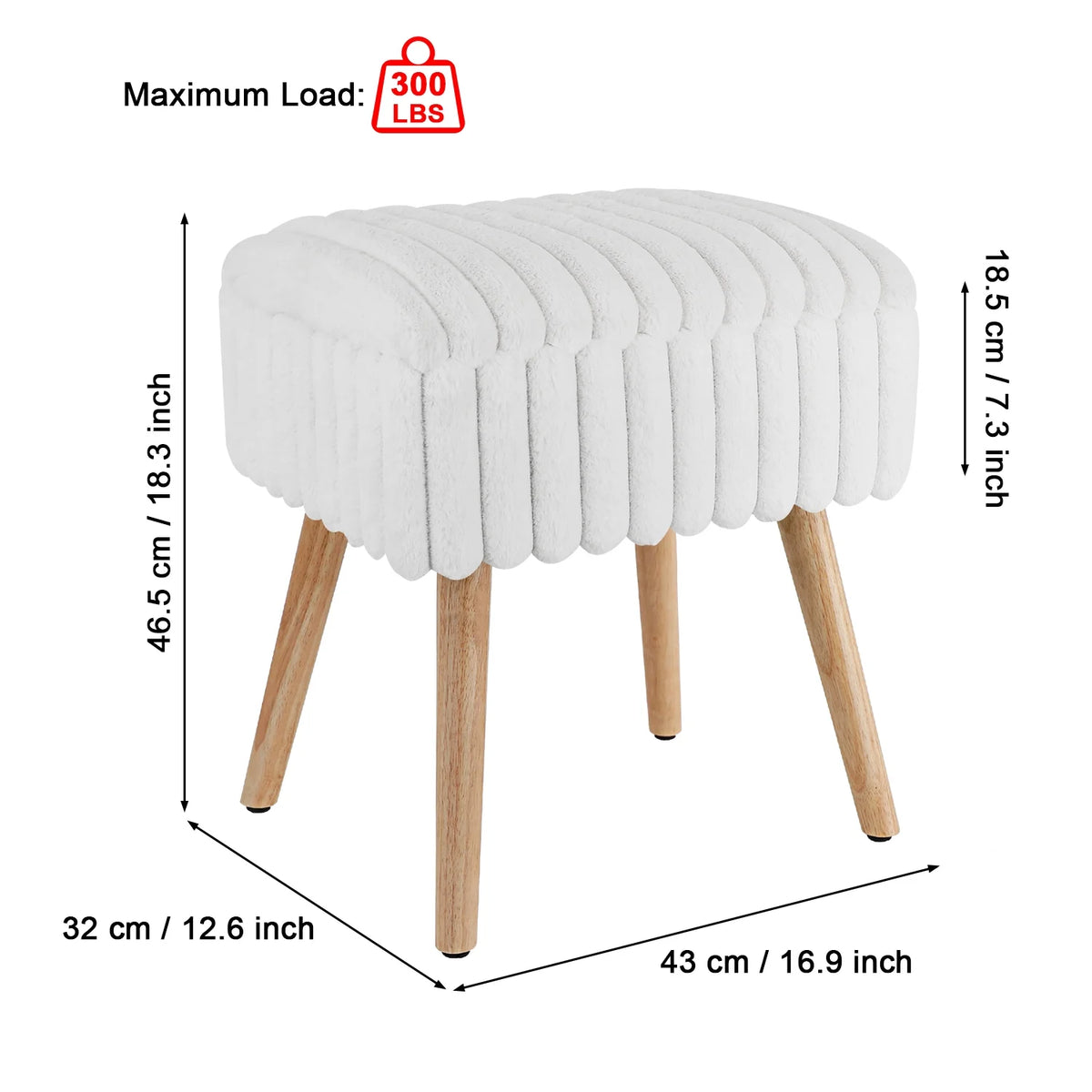 White Storage Ottoman Footstool with 4 Wood Legs X557226