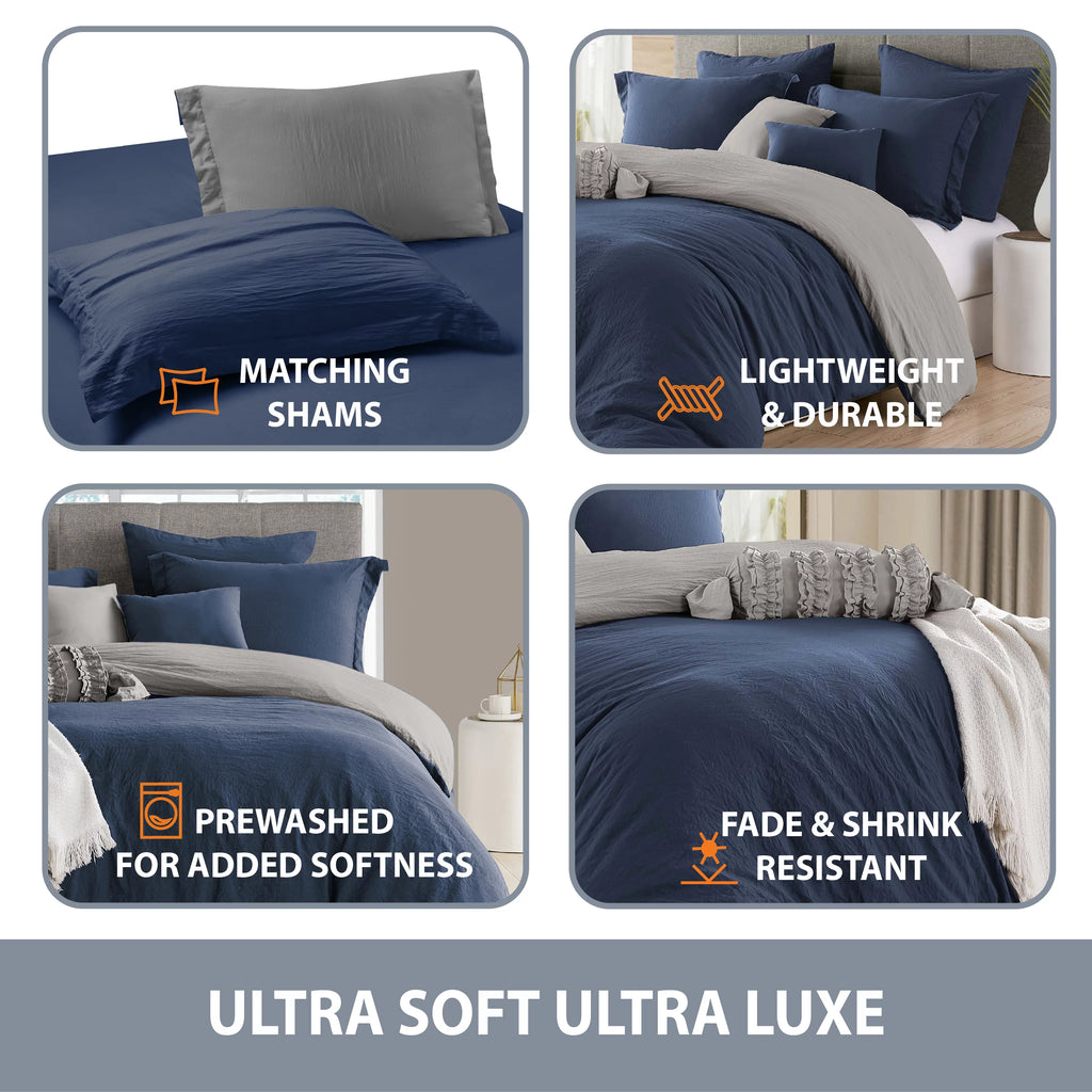 Navy Graphite Twin/Twin XL Reversible Duvet Cover & Sham Set U614799