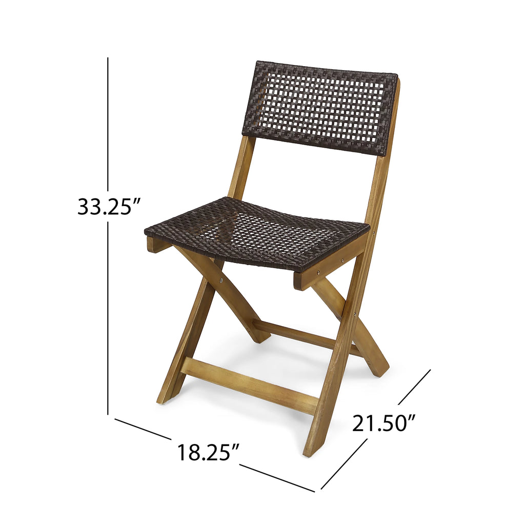 Acacia Wood Foldable Bistro Chairs with Wicker Seating Set of 2 P400