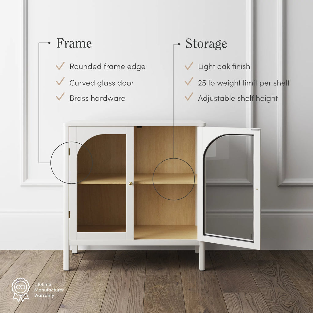 White Free Standing Sideboard Buffet with Glass Doors and Adjustable Shelf B81952
