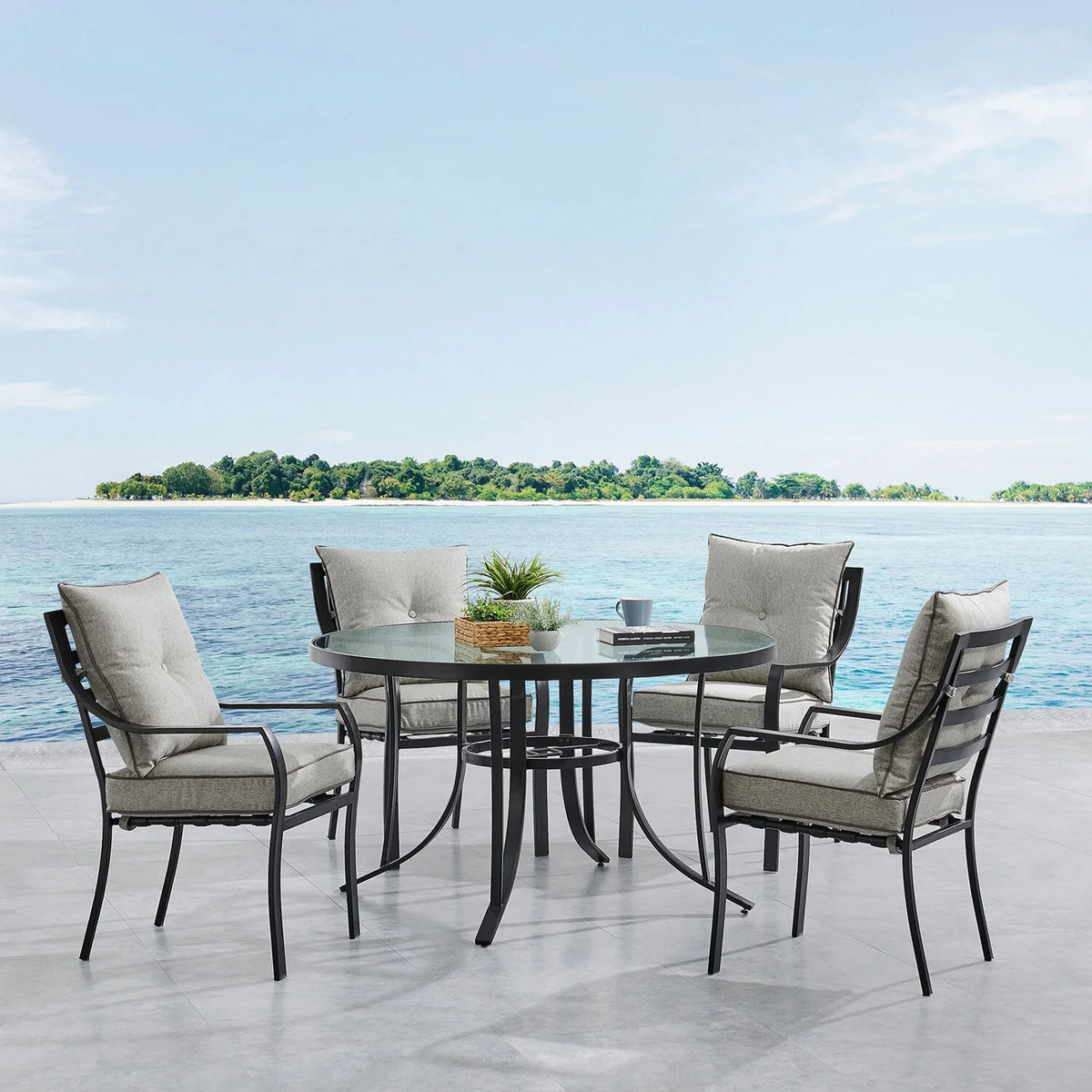 5-Piece Dining Set with 4 Chairs and Round Glass-Top Table C536059