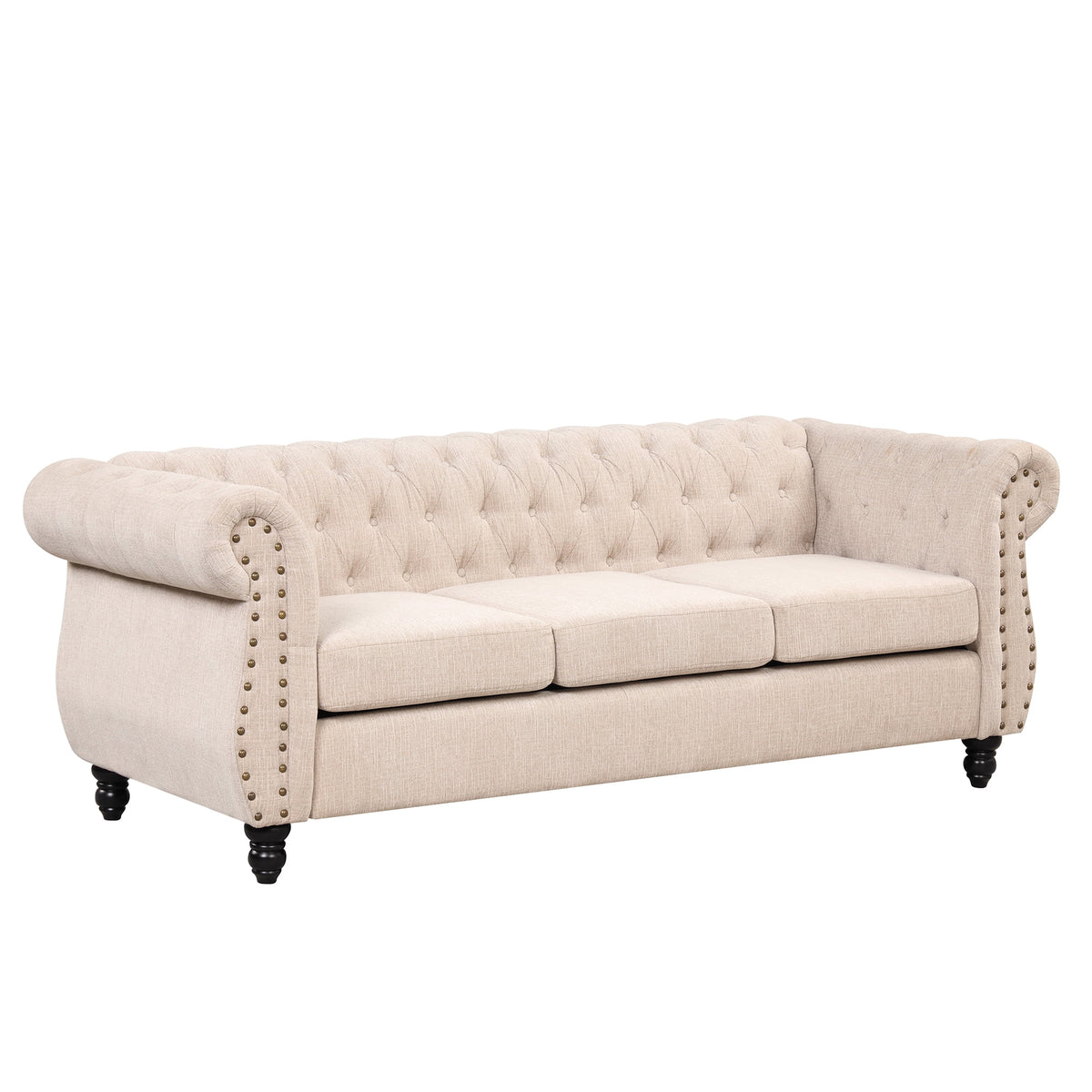 3 Seater Button Tufted Upholstered Sofa with Rolled Arms R51445